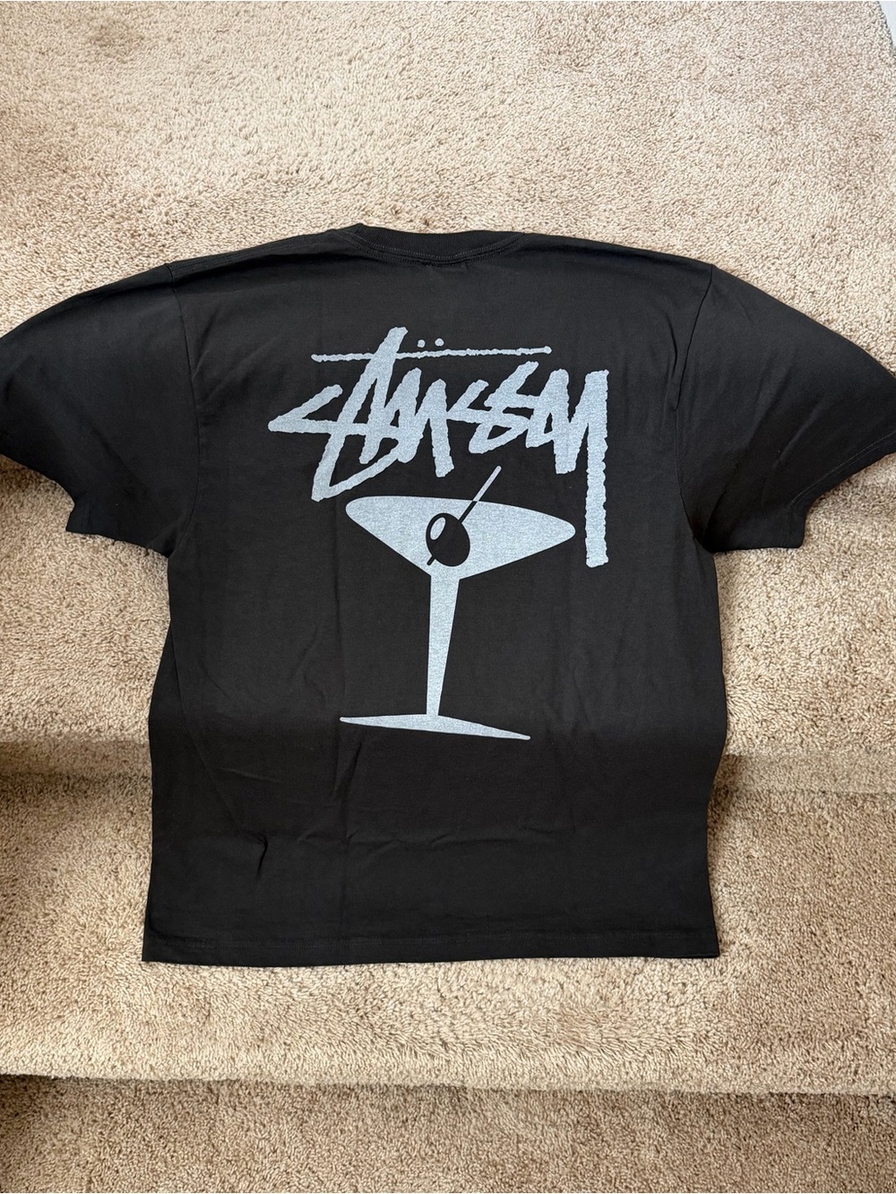 Stussy Black Tee with Light Gray Martini Graphic